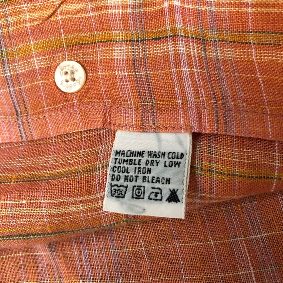 Bobby Jones Shirt Mens XL 100% Linen Orange Plaid Button up Summer - Picture 7 of 7
